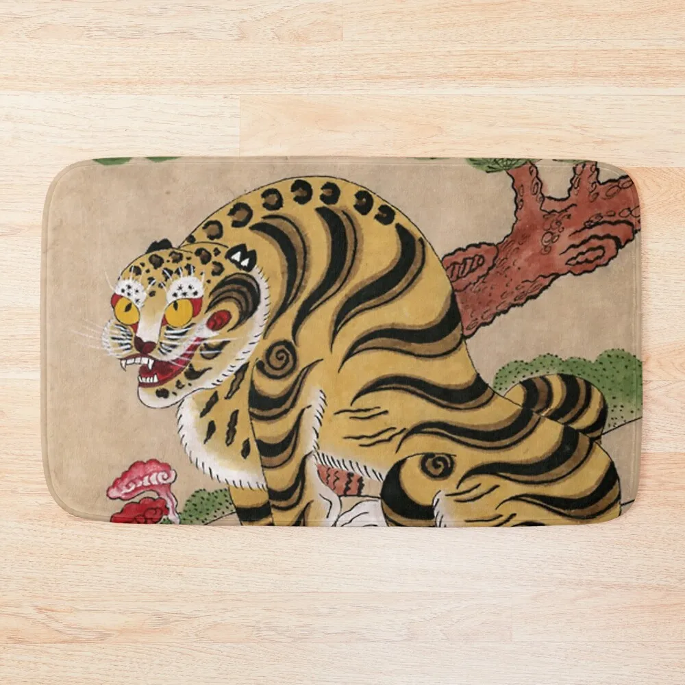 

Striped Korean Minhwa Tiger with Magpies Bath Mat Bathroom Rug Slip-Resistant Mat