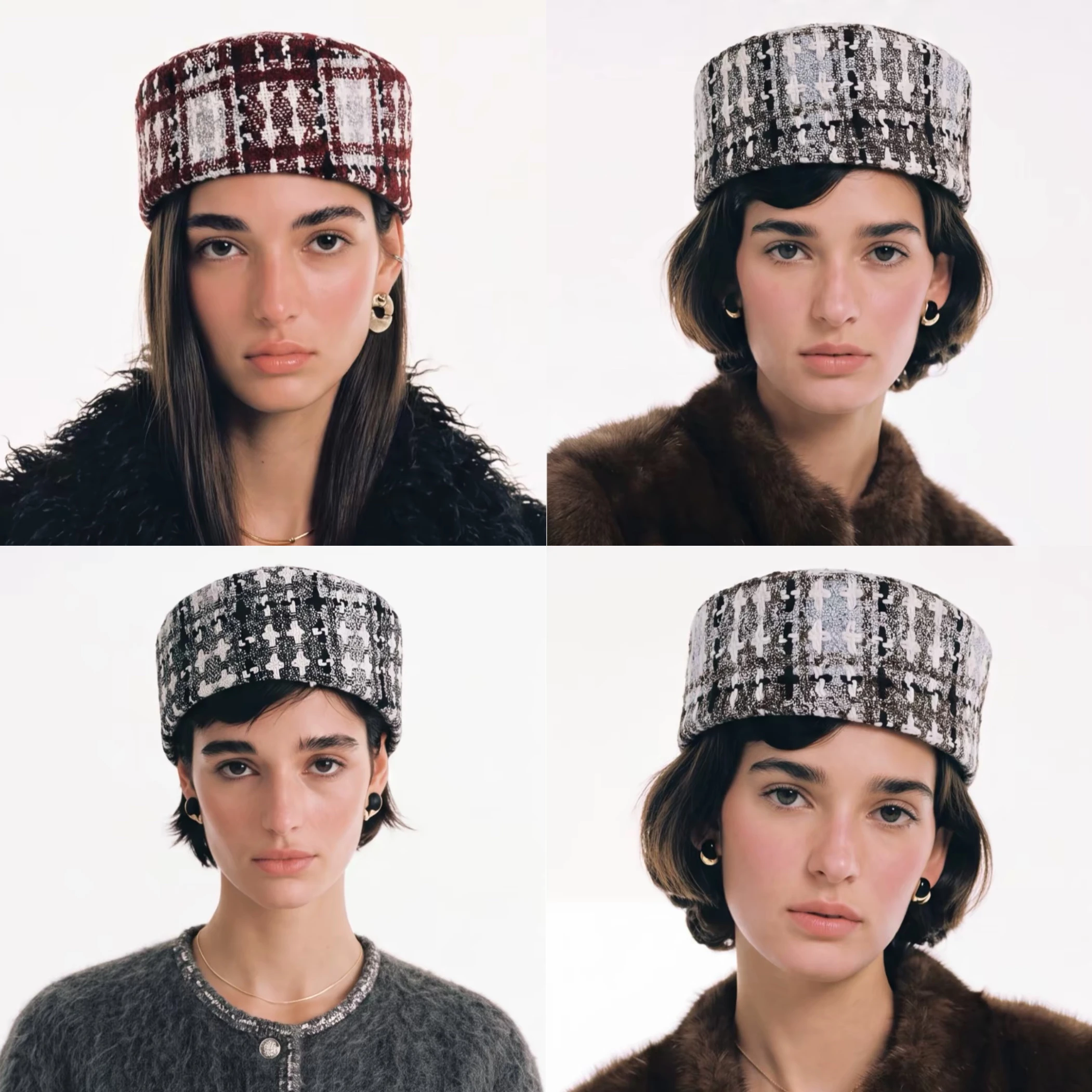 Autumn Women British Style Pillbox Hat Retro Elegant Trendy New Plaid Pillbox Hat Outdoor Dating Shopping Woven Hat
