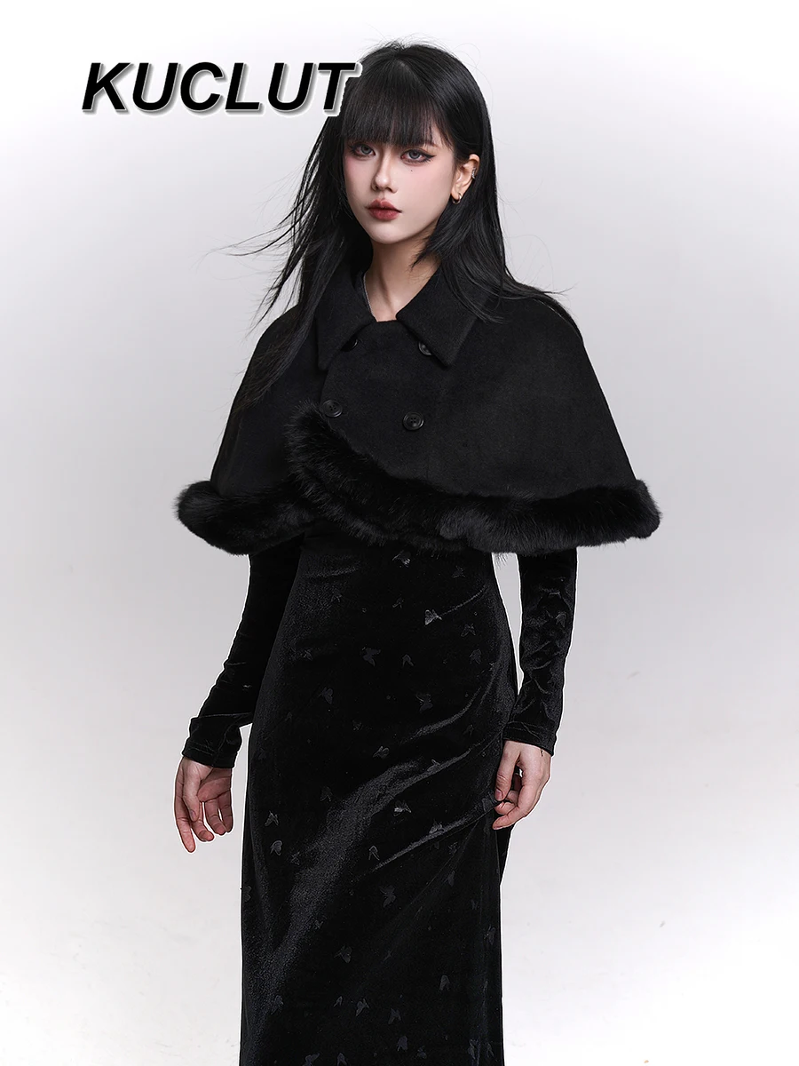 

Модные элегантные шерстяные накидки-шали для женщин, осенне-зимние теплые куртки в стиле Y2k, однотонное повседневное толстое пальто Femme