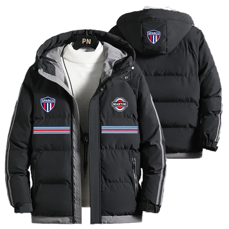 SPARCO's New Men's Fashionable Casual Fleece Insulated Jacket For Autumn And Winter With A Hood, Cotton Padded Outerwear