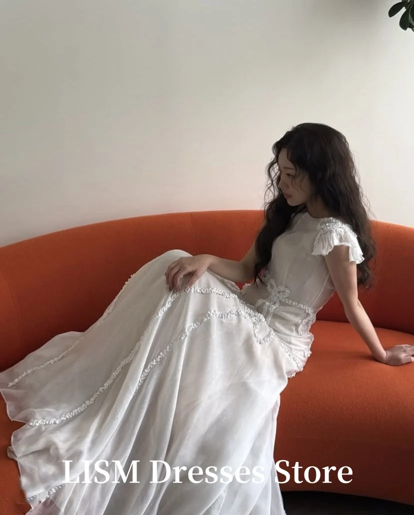 LISM رقبة دائرية على شكل حرف a فساتين زفاف كورية لالتقاط الصور من الشيفون الناعم فساتين زفاف أنيقة لحفلات الزفاف مشدات مخصصة طويلة الطول