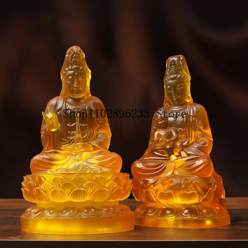 Guanyin statue of the Goddess of Childbirth, Guanyin with a water bottle, made of glazed glass, for home or temple use, wholesal