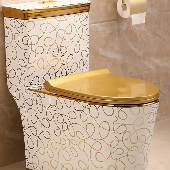 

Luxury Golden Finish Toilet Seat Bathroom Ceramic Sanitary Ware Gold Water Closet Toilet
