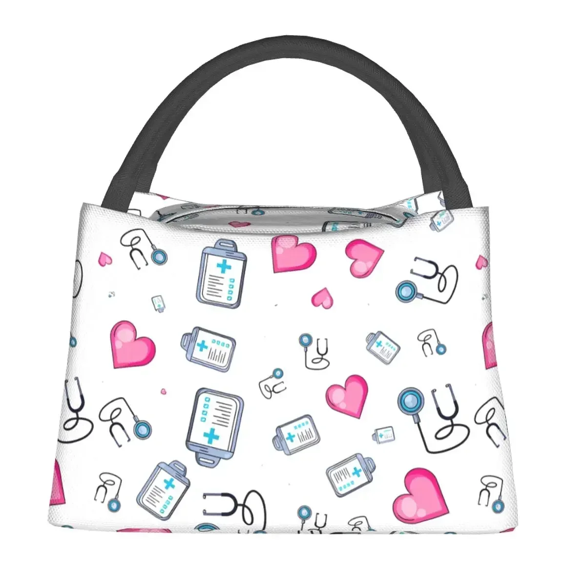 Hospital And Hearts Design Lunch Bag Funny Nurse Office Lunch Box For Child Casual Thermal Tote Handbags Oxford Cooler Bag