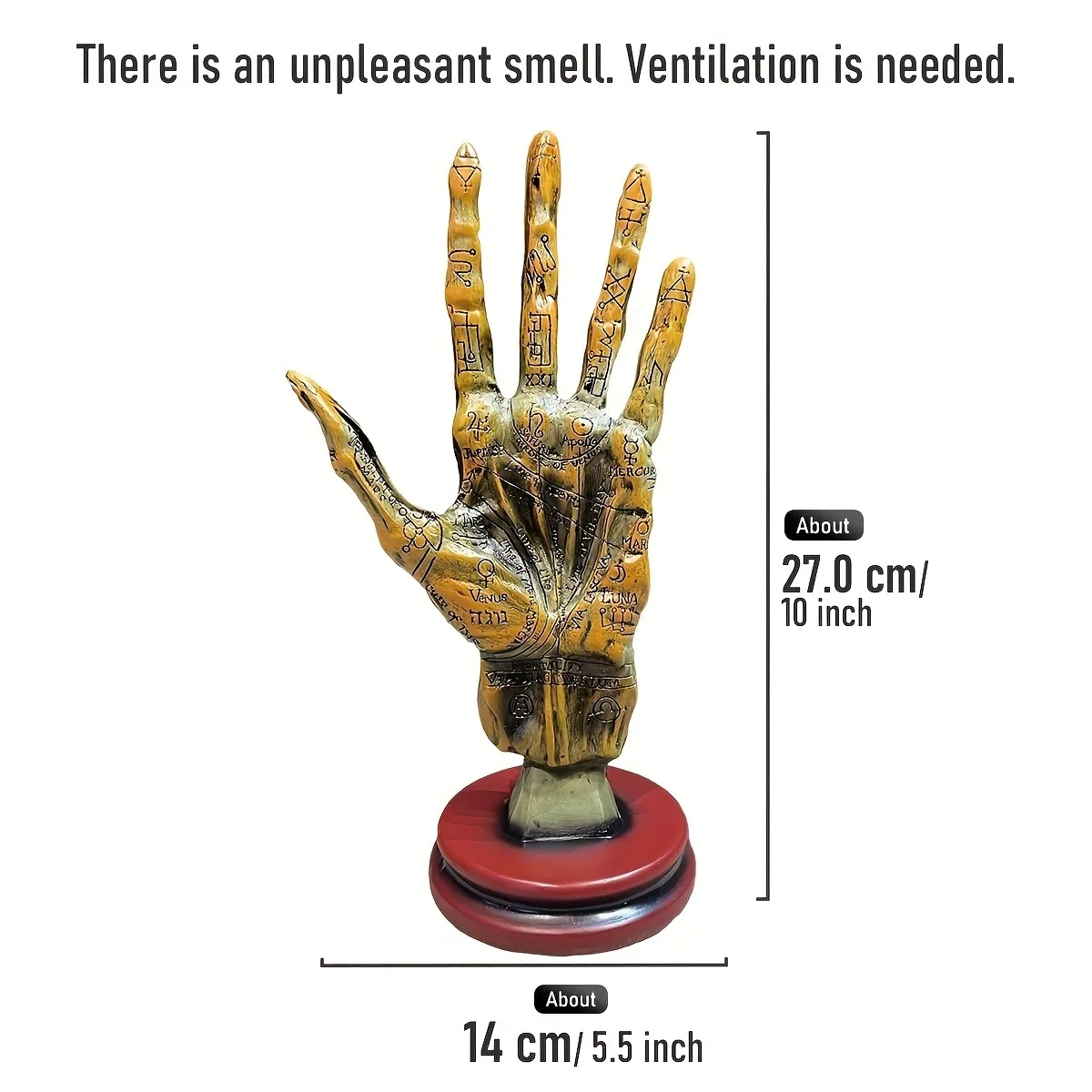 Mystical Palmistry Hand Sculpture - Antique Style Spiritual Occult Decor, Feng Shui Desk Ornament, Home Office Mystery Art