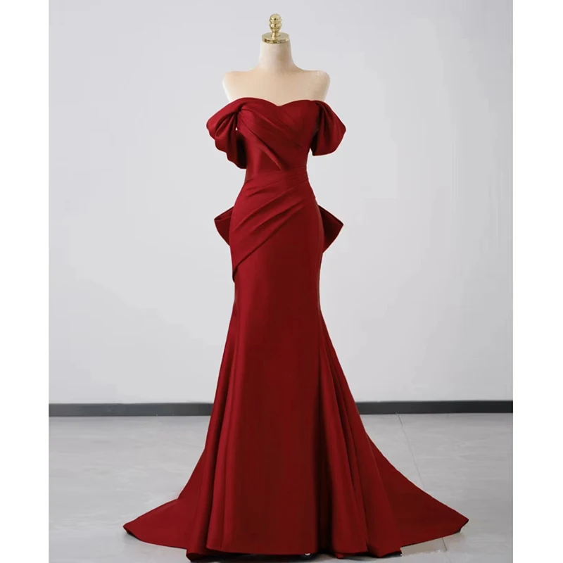 

Red Evening Gown Wedding Dr Fi Tail Sle for Bride Women's Formal Dr Summer New Arrival Korean Sle mid Waist