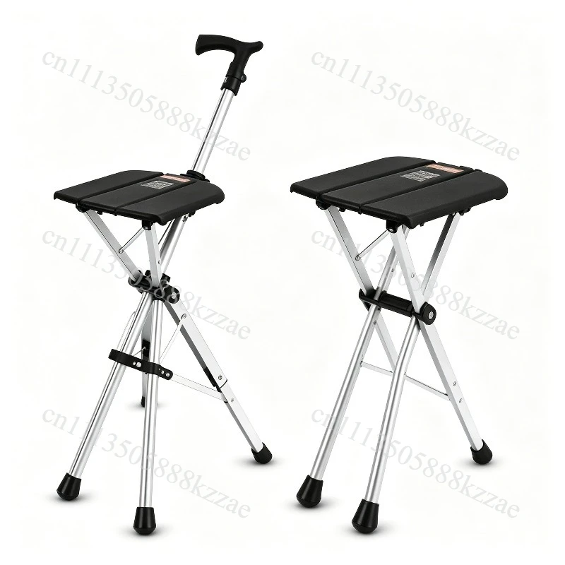 Adjustable Elderly Crutch fishing Chair With Stool, 100KG load bearing New High Quality Aluminum Alloy Foldable Stick Seat