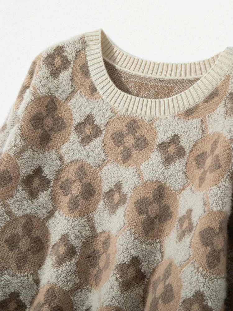 جديد إمرأة 100% سترة الكشمير المعنقة الجاكار منشفة التطريز س الرقبة البلوز الصناعة الثقيلة التطريز الخريف الشتاء فضفاض سميكة القمم