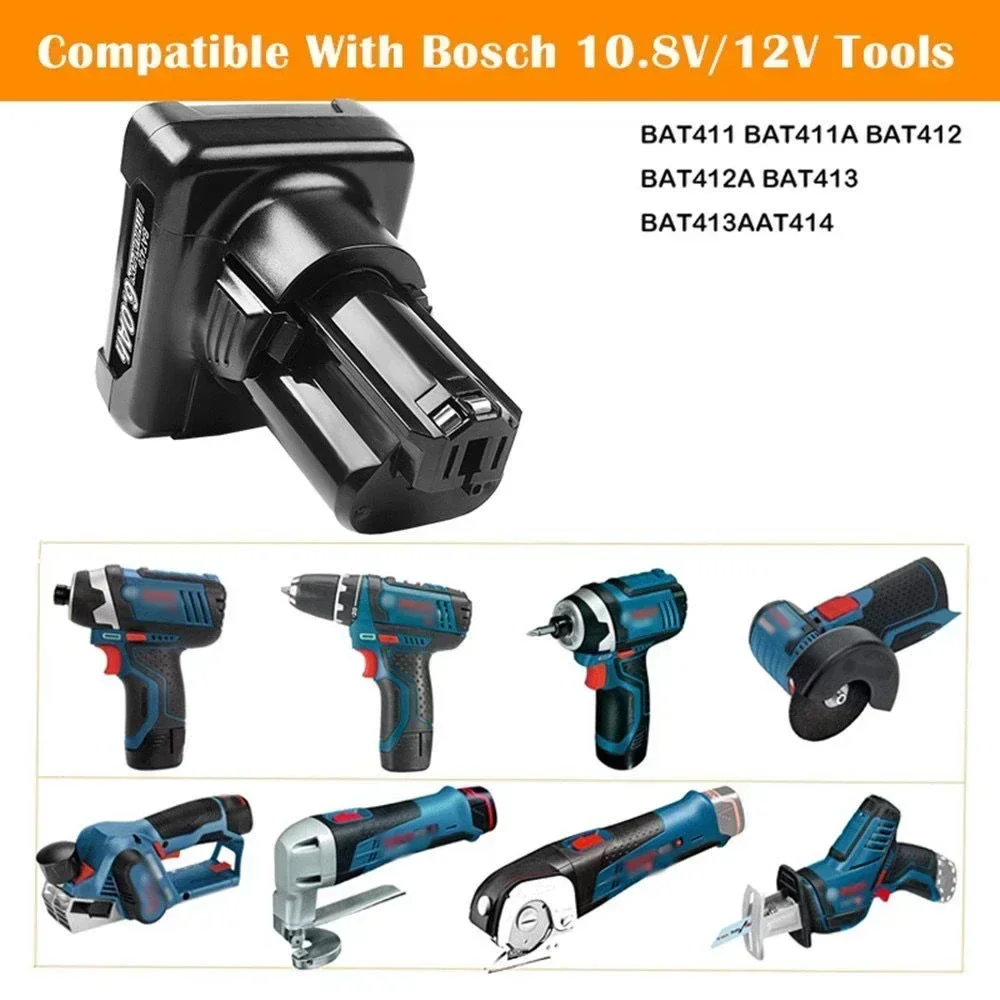 Batería de repuesto Bosch 100% 6000mAh Li-ion BAT411 de 12V para herramientas eléctricas inalámbricas Bosch BAT412 BAT413 BAT414 10,8 V