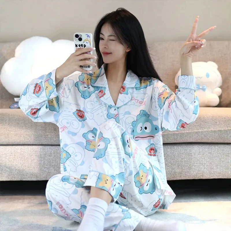 

2024 Hangyodon Pajamas Women Sanrio Kawaii Anime Pompompurin Pochacco Long Sleeve Cute Cartoon Kuromi Clothes Gift for Kids