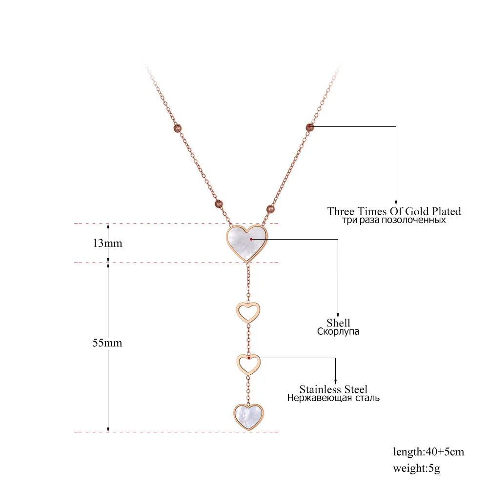 Lokaer Titanium Stainless Steel White Shell Love Heart Choker Necklaces Bracelets For Women Girls Trendy Jewelry Sets SE073