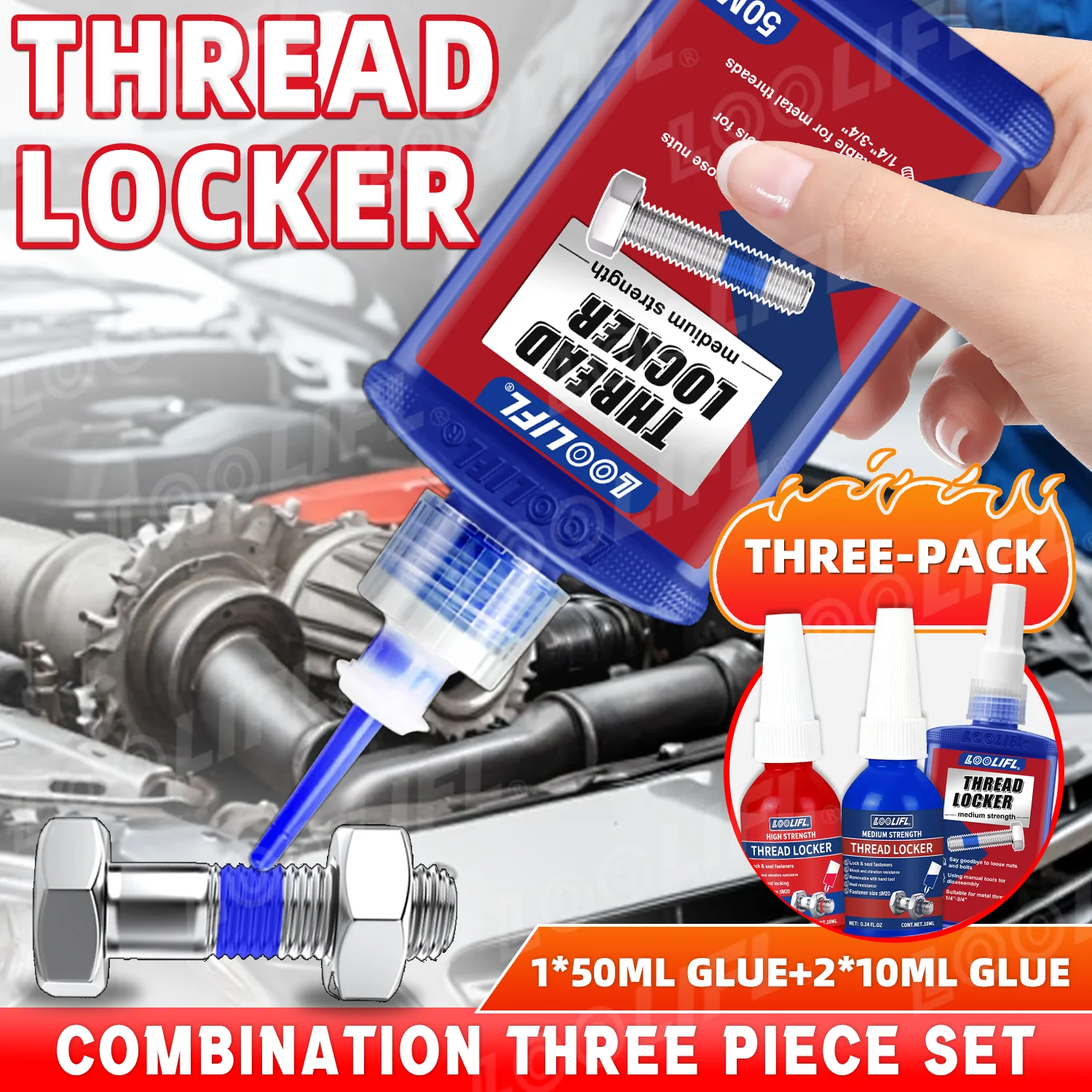

LOOLIFL Red Threadlocker 271, винтовой клей, постоянный, устойчивый к высоким температурам клей для тяжелых автомобильных и промышленных крепежных деталей