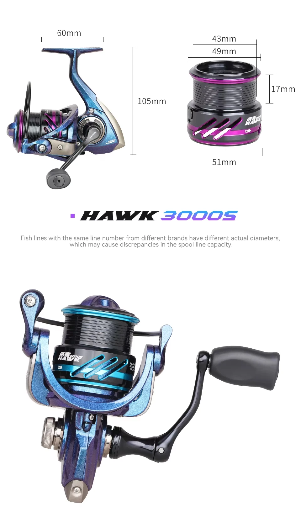 TSURINOYA Angelrolle HAWK 2000S 2500S 3000S Flache Spule Weitwurfrolle für Süß- und Salzwasser Eisfischen Spinnrolle Bass – Detail 30