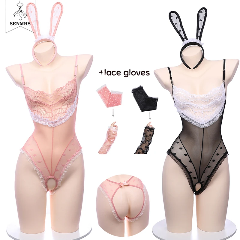 

SENMHS Bunny Girl Cosplay Sexy Cute Moe Rabbit Open Crotch Costume Christmas Event Halloween Party For Women Pink Black