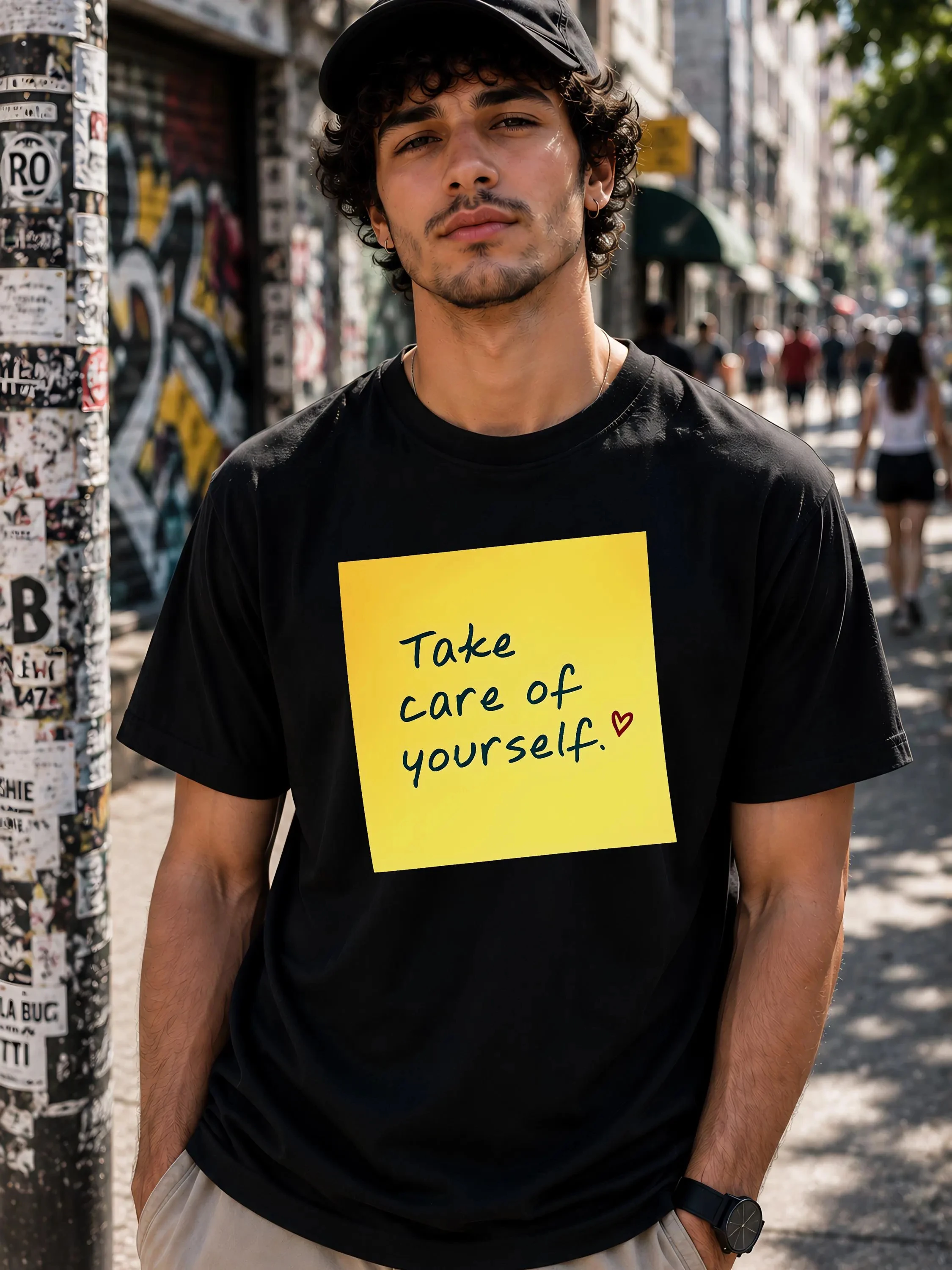 New Men's T-shirts Luxury Printed Top Oversized T-shirt Take Care of Yourself Shirt Positive Message Cotton Tee: Self-Care Gift