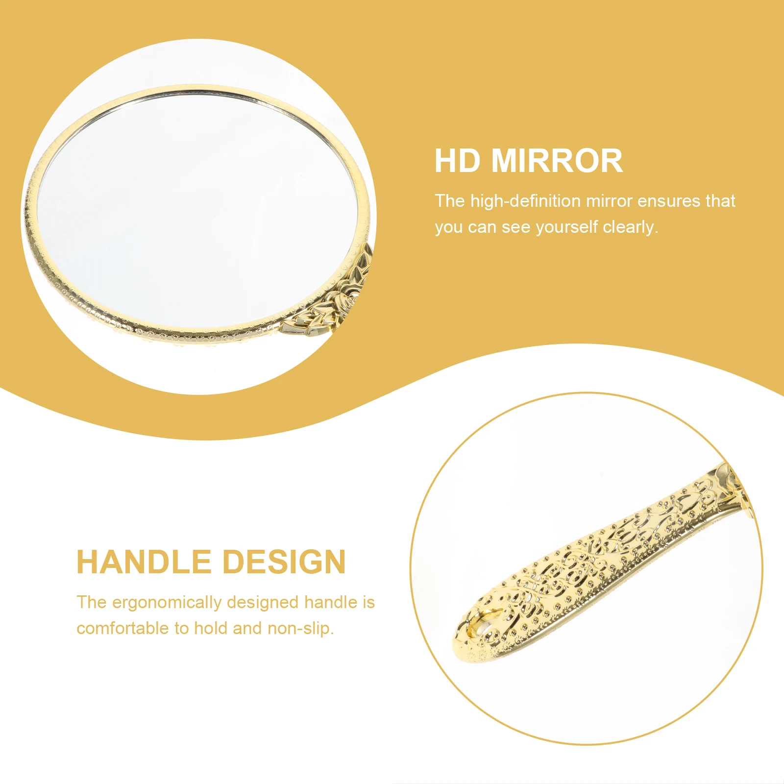 

Rose Handle Mirror Vintage Portable Gold Handheld Holder Make up Makeup Man