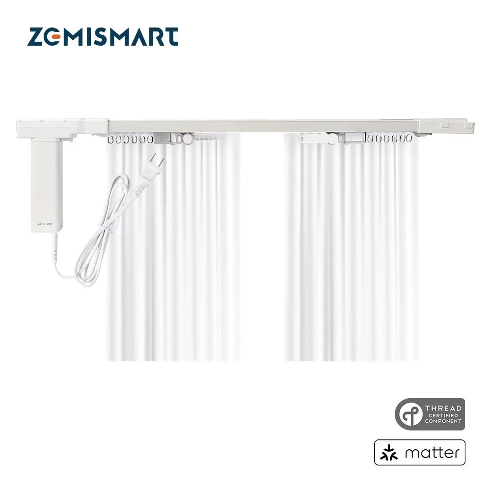 Zemismart Matter Over Thread Smart Electric Curtain Motor with Beltless Splicing Track Siri SmartThings App Google Home Control