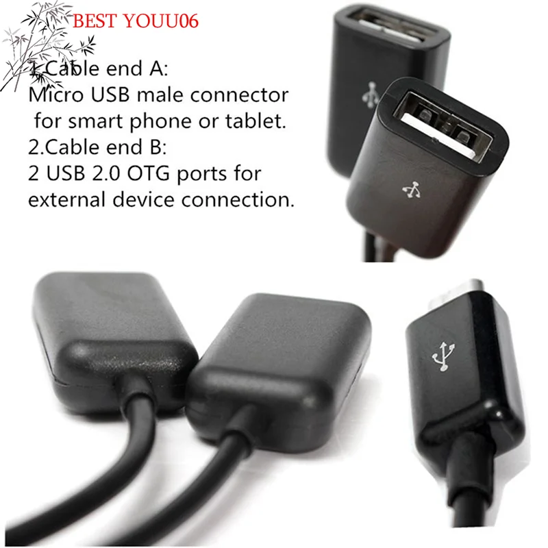 (YOUU06)Micro USB/TypeC To 2OTG Dual Port HUB Cable Y Splitter For Tablet Android Mouse Keyboard Micro-USB Type-C Adapter Conver