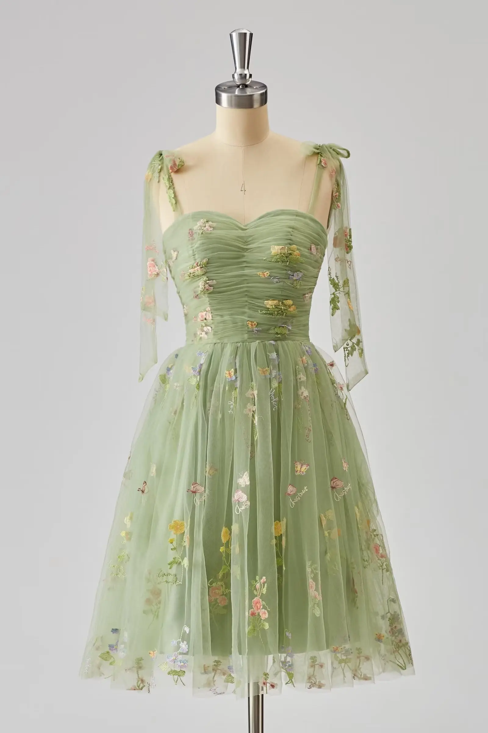 Tule curto vestidos de baile flor bordado vestido de baile manga inchada a linha formal vestidos de festa à noite