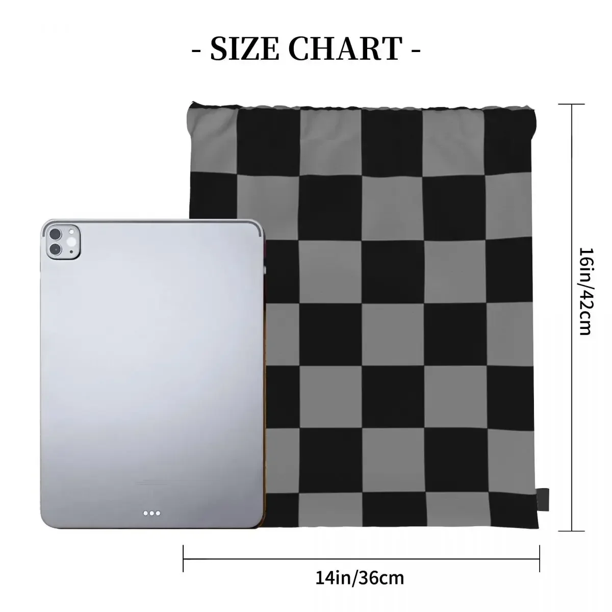 Grey And Black Checkerboard Pattern Backpacks Drawstring Bags Drawstring Bundle Pocket Sports Bag BookBag For Travel Students