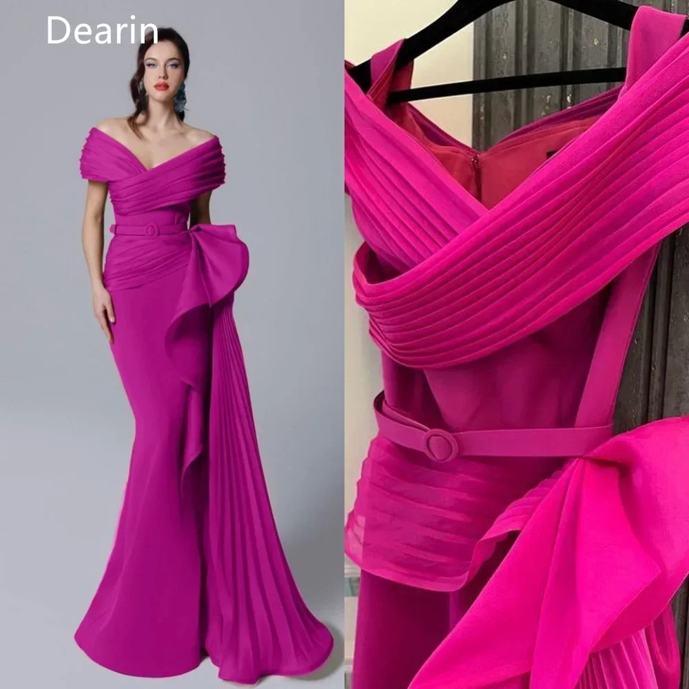 

Customized Prom Dress Saudi Arabia Off-the-shoulder Mermaid Floor Length Skirts Fold Ribbon Bespoke Occasion Dresses Form