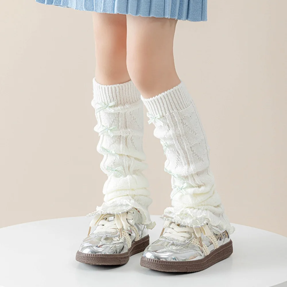 Cute Korean Style Children's Leg Warmers JK Lolitas Knitted Leg Cover Harajuku Woolen Plaid Bow Socks Autumn/Winter