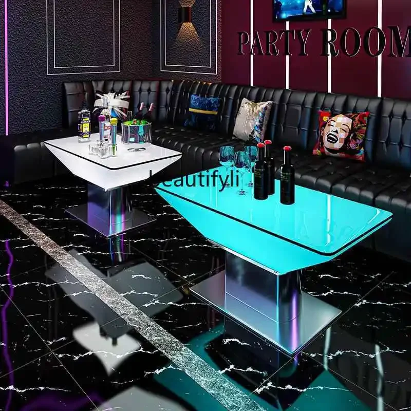 

01A KTV luminous led table and chairs bar card table nightclub creative rectangular luminous table