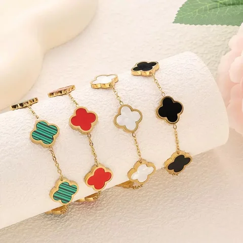Fashionable And Simple Four-Leaf Clover Stainless Steel Mother-Of-Pearl Bracelet That Does Not Fade, Suitable For Everyday Wear