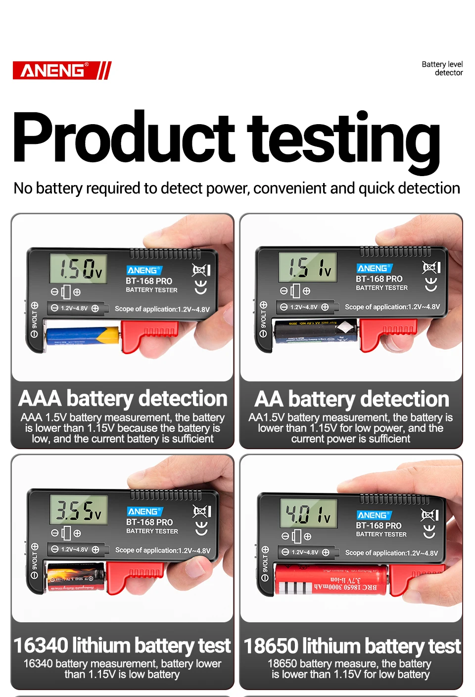 ANENG 168 PRO Batterietester Kapazitätsanzeige Batteriestandsanzeige Universeller Tester Lastanalysator Lithium-Knopfzellen 18650 Tester – Detail 9