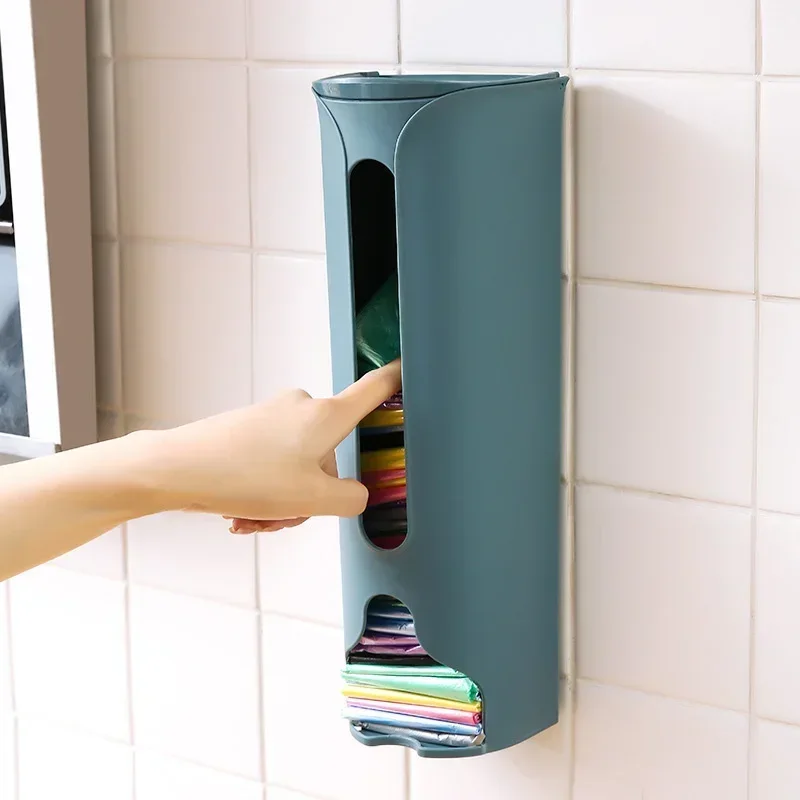 Wall Mounted Plastic Garbage Bag Storage Box Dispenser Extractable Trash Bag Holder Refillable Kitchen Bathroom Organizer