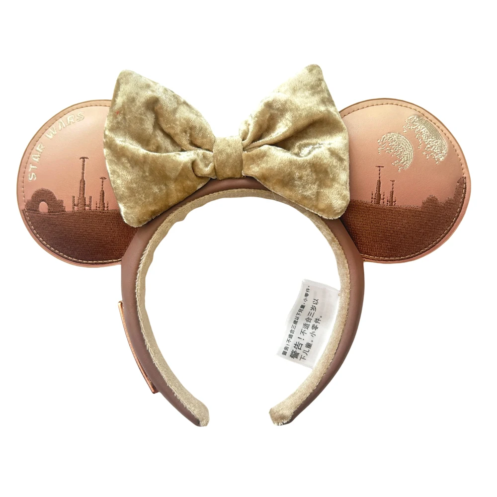 

Disney Mickey Mouse Ears Headband 2025 PU Leather Embroidery Bow Minnie Ear Headwear for Adult Kids Holiday Hairband
