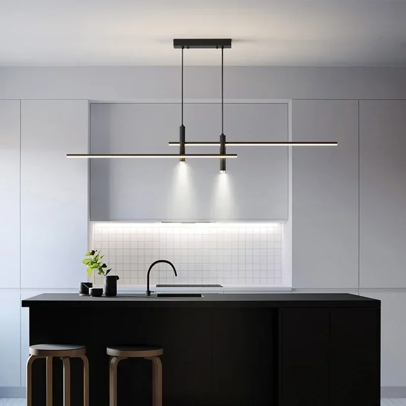 Imagem -05 - Modern Nordic Led Pendant Lights Linhas Simples Lustre de Sala de Jantar Creative Bar Counter Long Strip Designer Lâmpadas