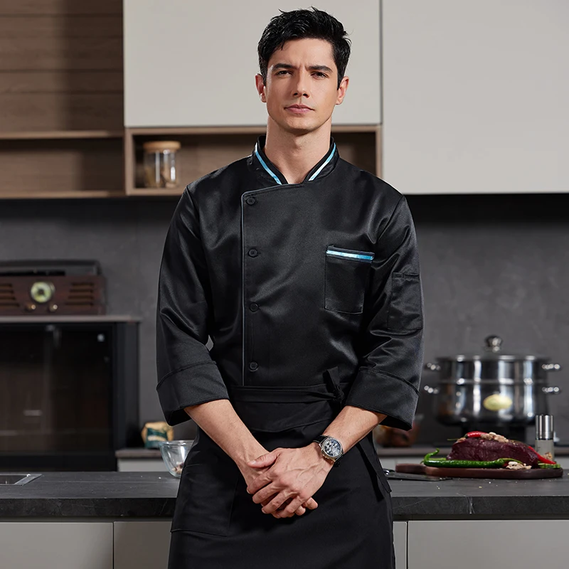 新しいシェフジャケットシャツ男性女性コック服キッチンシェフ制服エプロンホテルコスチュームレストランウェイター長袖作業服