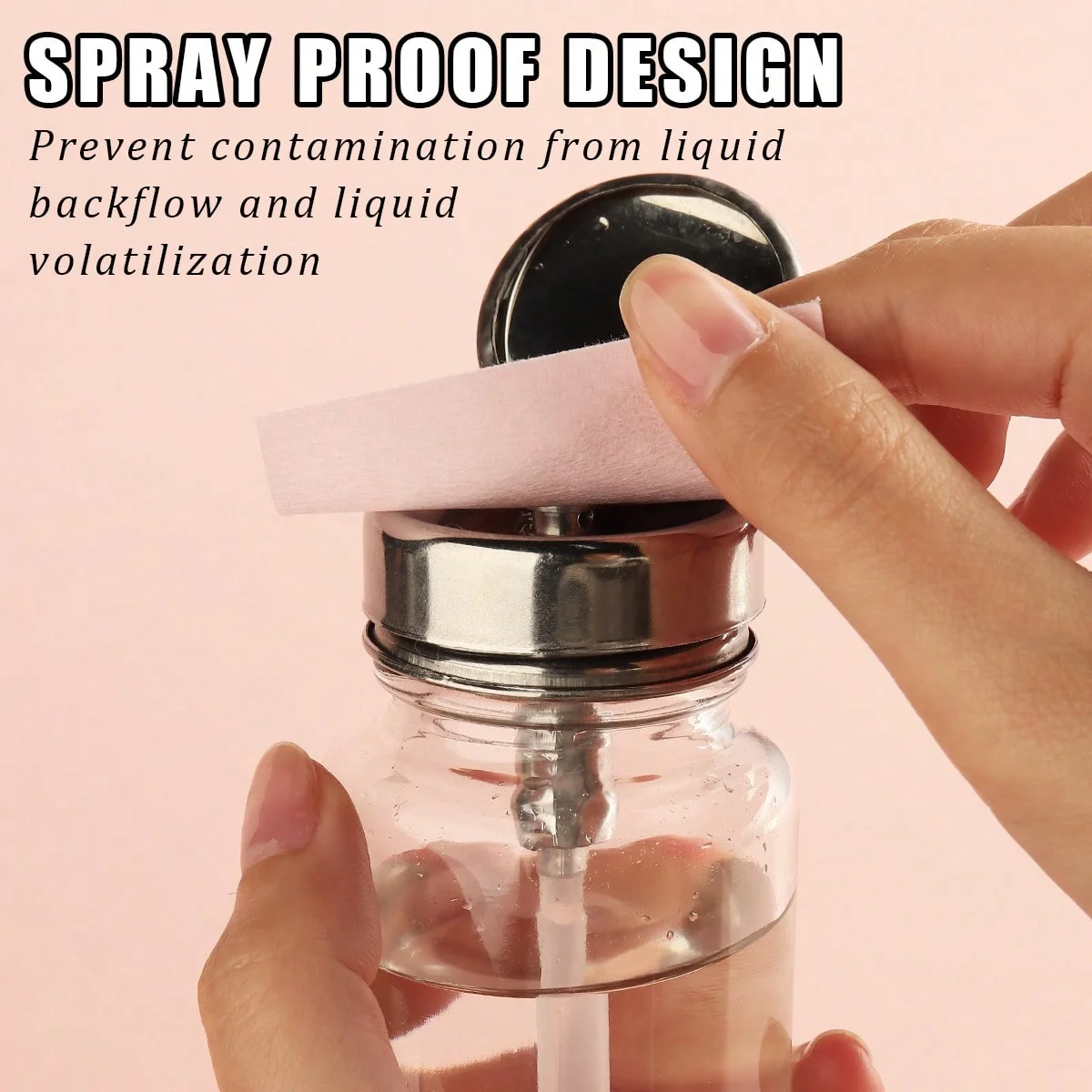 120ML Transparent Press-type Glass Nail Polish Remover Dispenser, Thickened Glass Bottle With Stainless Steel Cap