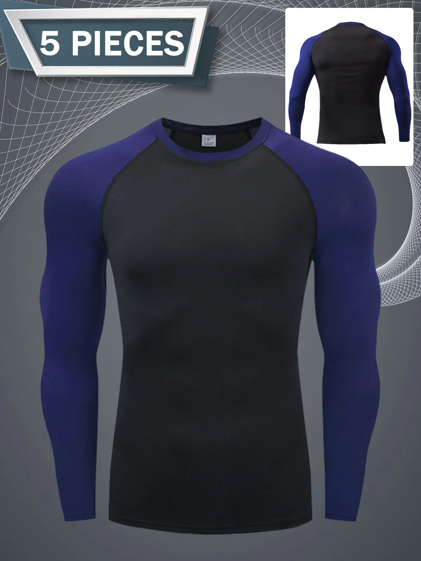 5 قطع من القمصان الرياضية للرجال، قميص مضغوط للتدريب على الجري، قميص لياقة بدنية وأكمام طويلة، سريع الجفاف وجيد التهوية #4