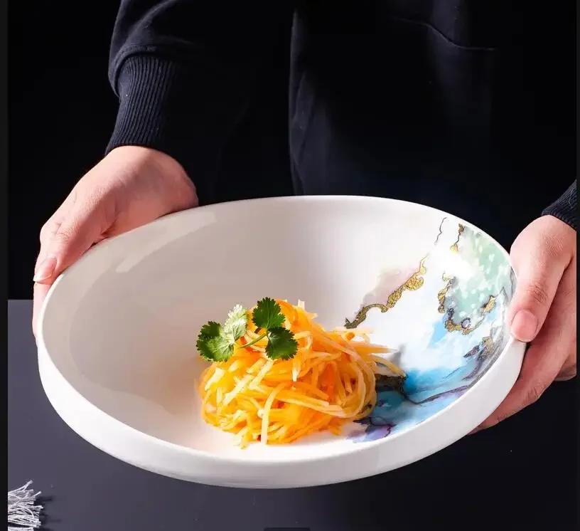 

Nordic Style Ceramic Salad Plate Irregular Dinner Restaurant Pasta Soup Home Decoration Kitchen Tableware