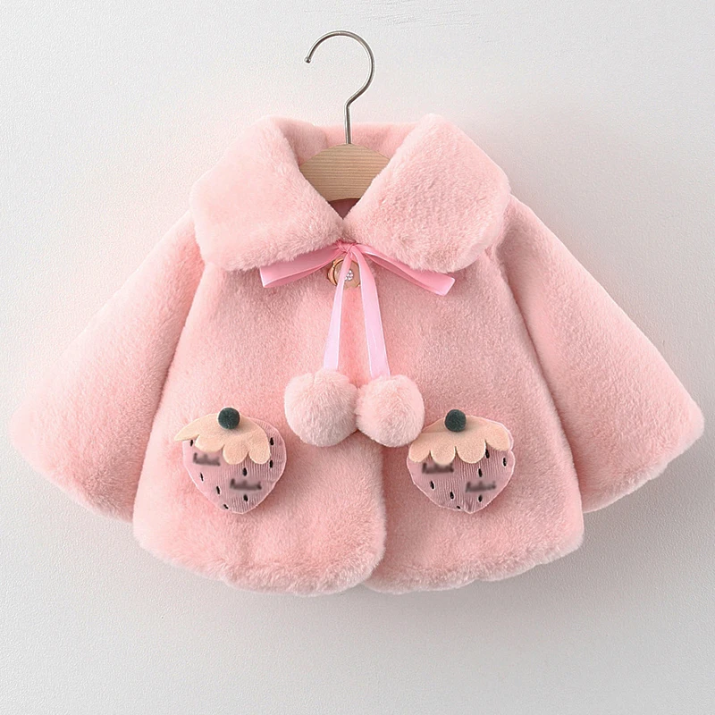 Autumn Winter Newborn Girls Clothes Korean Cute Doll Collar Fleece Warm Thick Baby Tops Cape Faux Fur Coat Kids Jacket BC1521