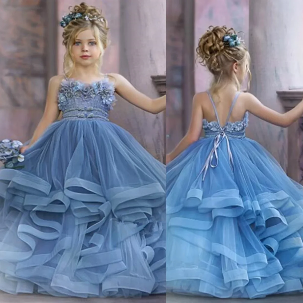 

Бальное платье из тюля с вышивкой на тонких бретельках для девочек, элегантный дизайн для официальных мероприятий, свадеб, цветочниц, день рождения, Cele