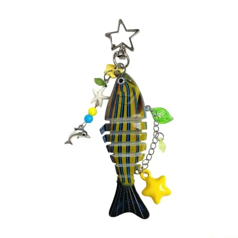 31BF Creative Resin Phone Lanyard Strap Fish Star Beaded Keychain Retro Decorative Multi Use Bag Decoration