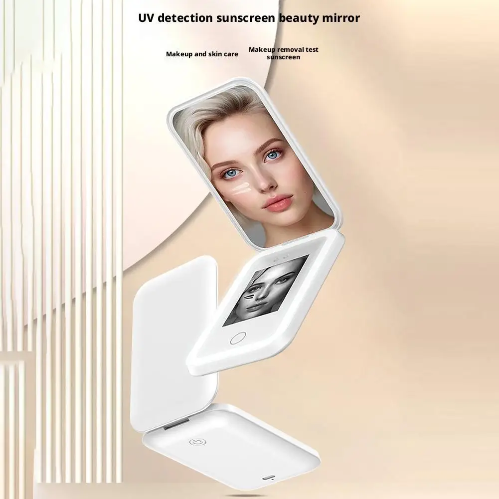 UV Camera For Sunscreen Test UV Mirror Sunscreen Camera Magnifying Travel Mirror With Dimmable LED Lights For Skin Protecti Y8W4