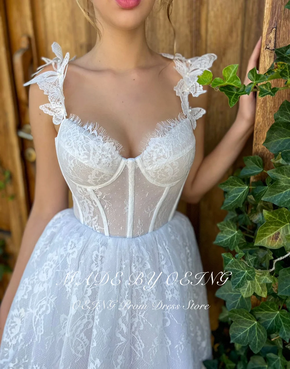 OEING Mini A-line Wedding Party Dresses White Butterfly Spaghetti Straps Prom Dress Lace Up Back Bride Dress Vestidos De Gala