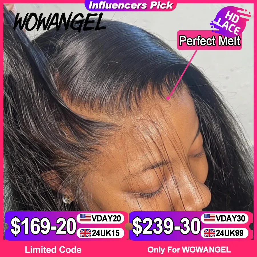 WOWANGEL HD Lace Frontal Wigs 13x4 Lace Frontal Human Hair Wig Melt Skins 180% Full Frontal Wigs Silky Straight Wigs For Woman