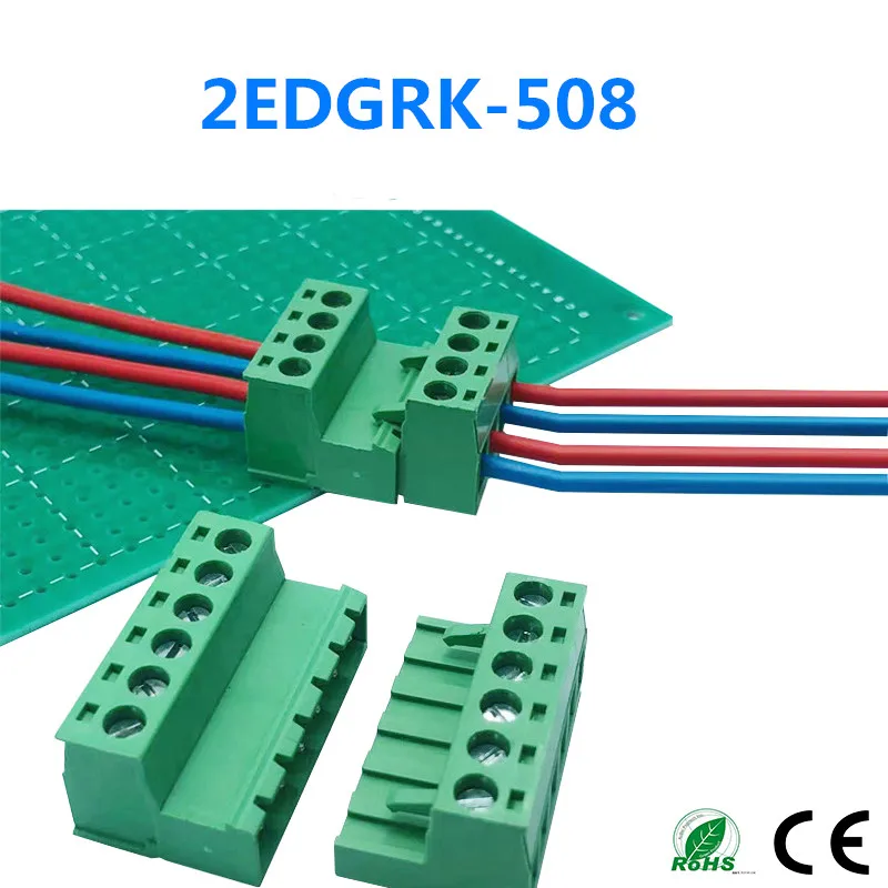 2EDG 5.08MM Solderless Butt Connection Plug-In Type 5.08mm Pitch Pluggable Green Terminal Block Screw Terminal Block Connector