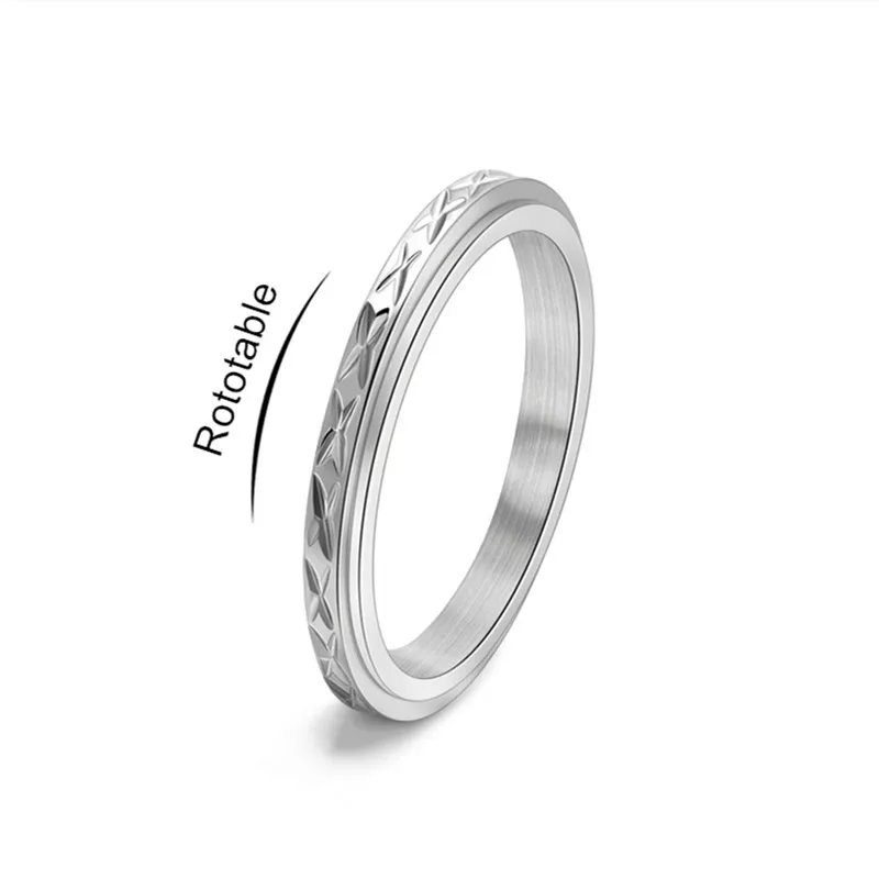 Stainless Steel Thin Faceted Spinner Ring Wedding Band for Women Girl Size 5-10