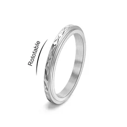 Stainless Steel Thin Faceted Spinner Ring Wedding Band for Women Girl Size 5-10