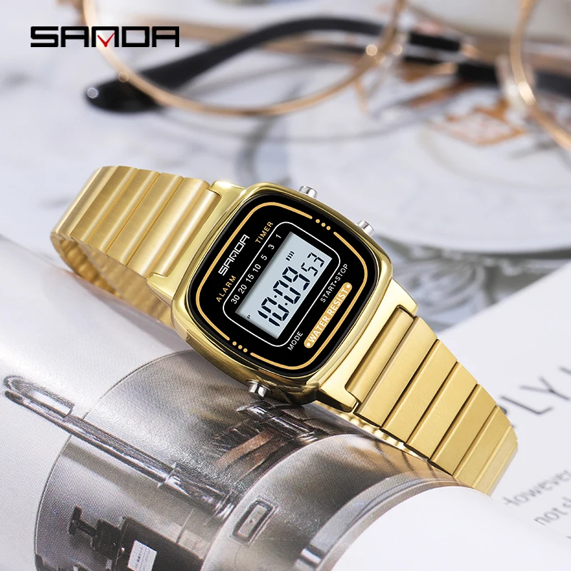 SANDA Women Golden Classic Quartz Watch Fashion Female Elegant Clock Luxury Gift Watches Casual Ladies Waterproof Wristwatch6053