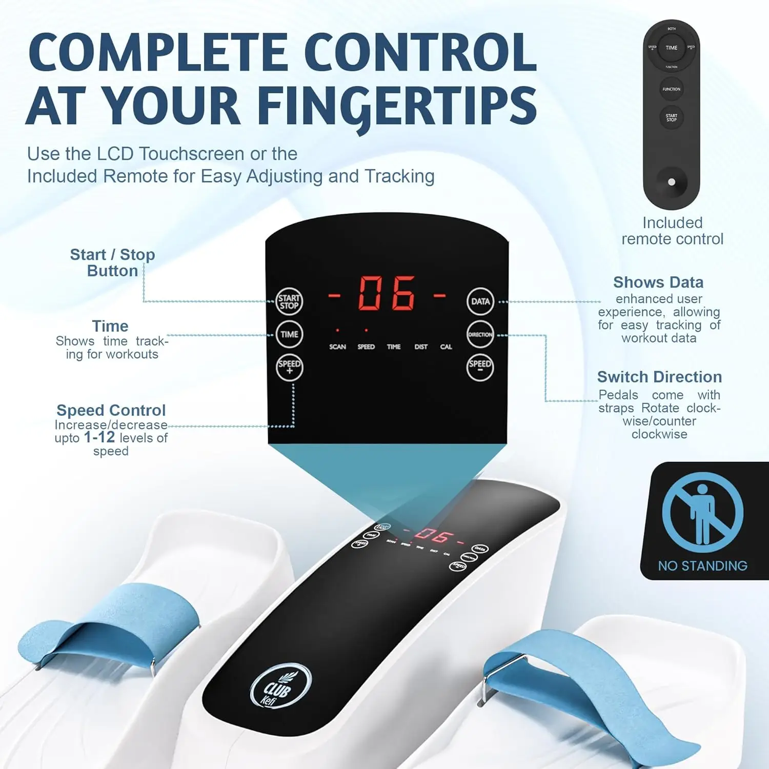 Home Office Workout, Durable Plastic Material, Normal Color, 12-Speed Corded Electric Control, Remote, LCD Foot Pedals