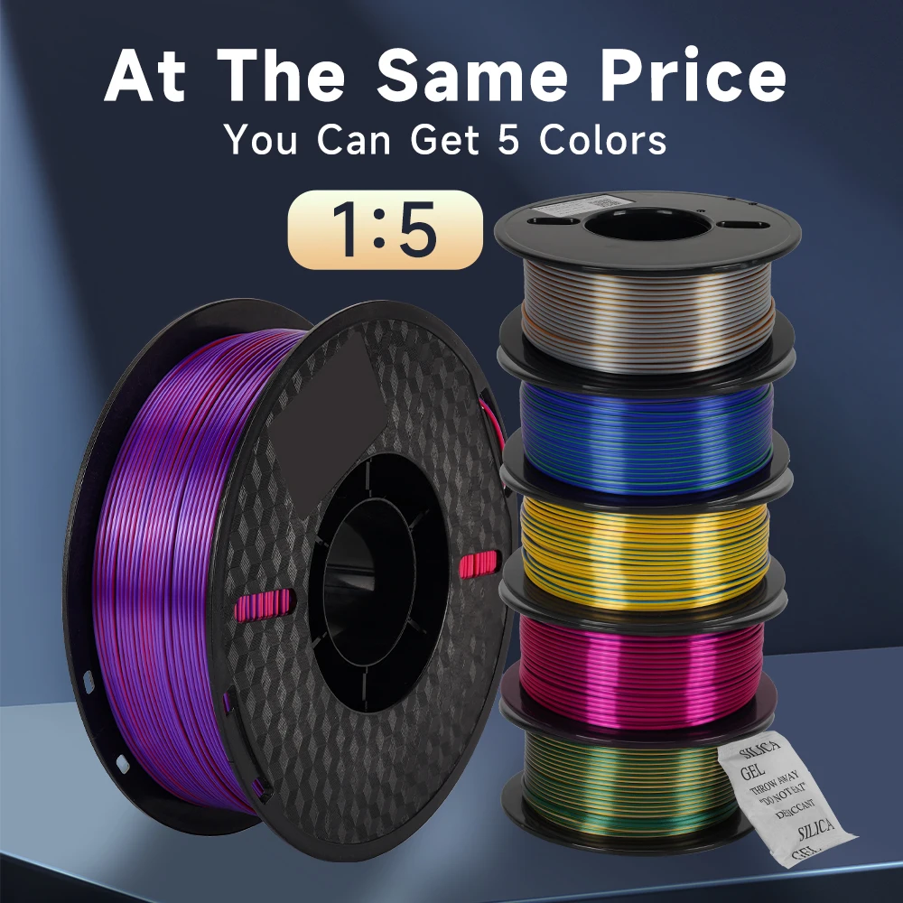 KINGROON Multicolor Silk PLA Filament 200g/roll 1.75mm 3D Printer Filament No-Tangling Bubble Free for FDM 3D Printers