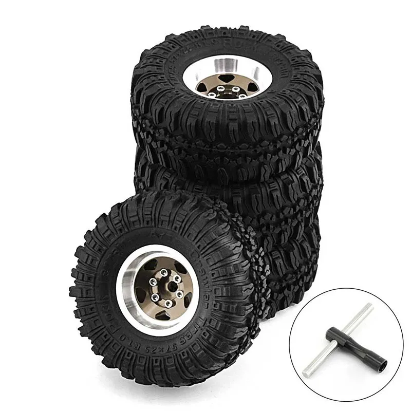 4pcs 57mm Metal 1.0" Beadlock Wheel Rim Rubber Tire Set for 1/18 1/24 RC Crawler Axial SCX24 AX24 TRX4M FCX24 Upgrade Parts image 3
