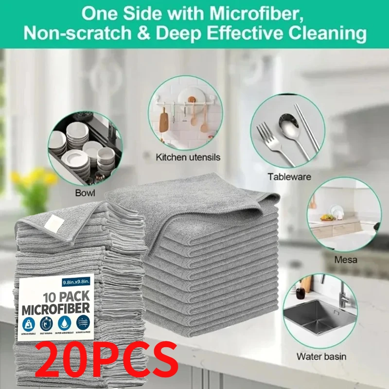 5/10/20 PCS Kitchen Towels, Ultra-fine Fiber Light Gray Cleaning Cloth Set, Soft and Stain-resistant Fabric Car Cleaning Tools